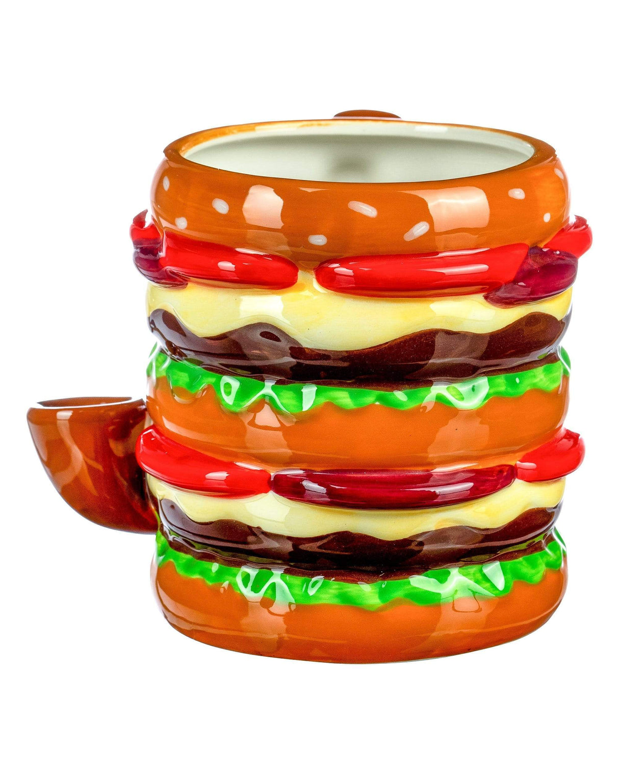 Roast & Toast Ceramic Cheeseburger Mug Pipe for Dry Herbs, Fun Novelty Design - Front View