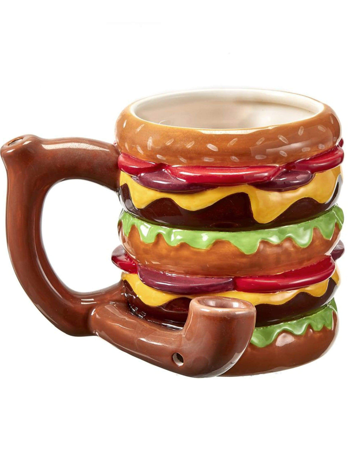 Roast & Toast Ceramic Cheeseburger Pipe Mug for Dry Herbs, Fun Novelty Design, 4.5" - Front View