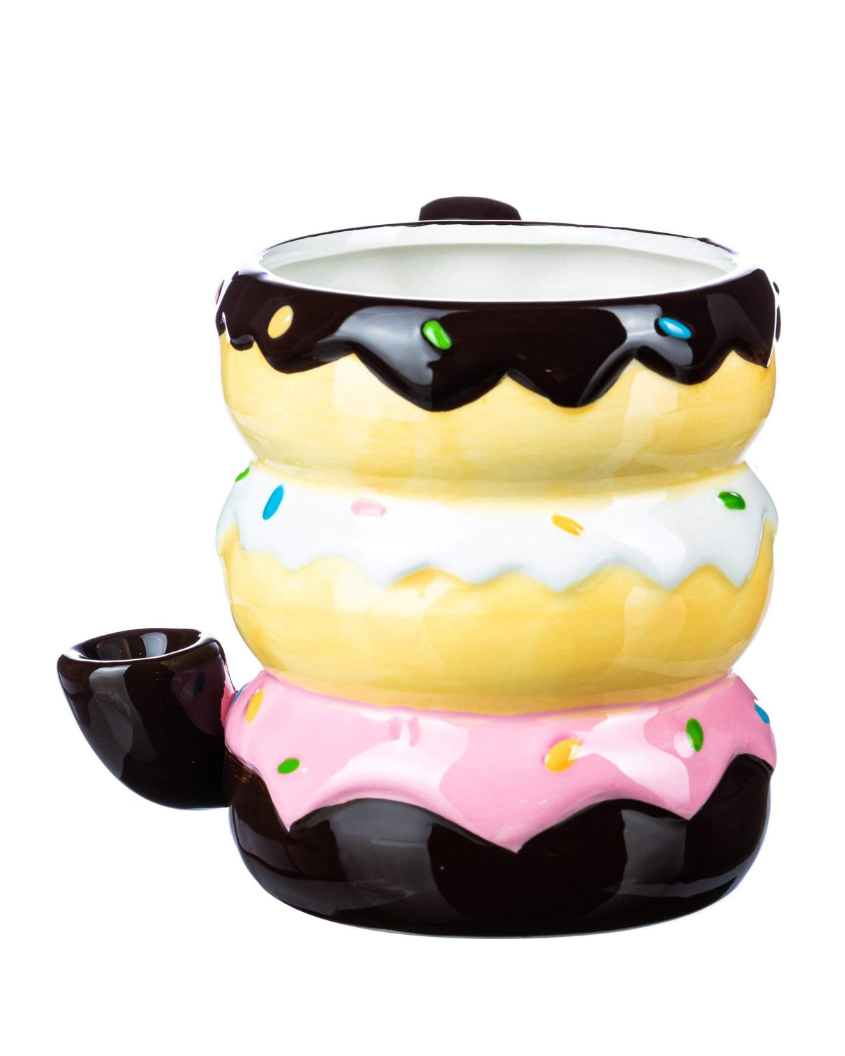 Roast & Toast Ceramic Doughnut Pipe Mug in Stacked Design for Dry Herbs - Front View