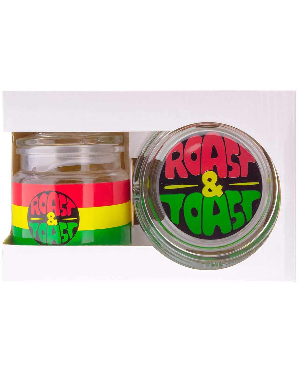 Roast & Toast Rasta-themed Glass Jar and Ashtray Set in Clear View