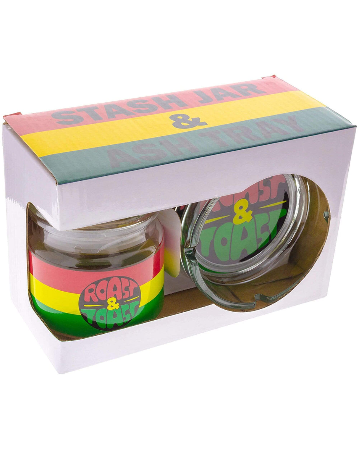 Roast & Toast Rasta-themed Glass Jar and Ashtray Set in Packaging
