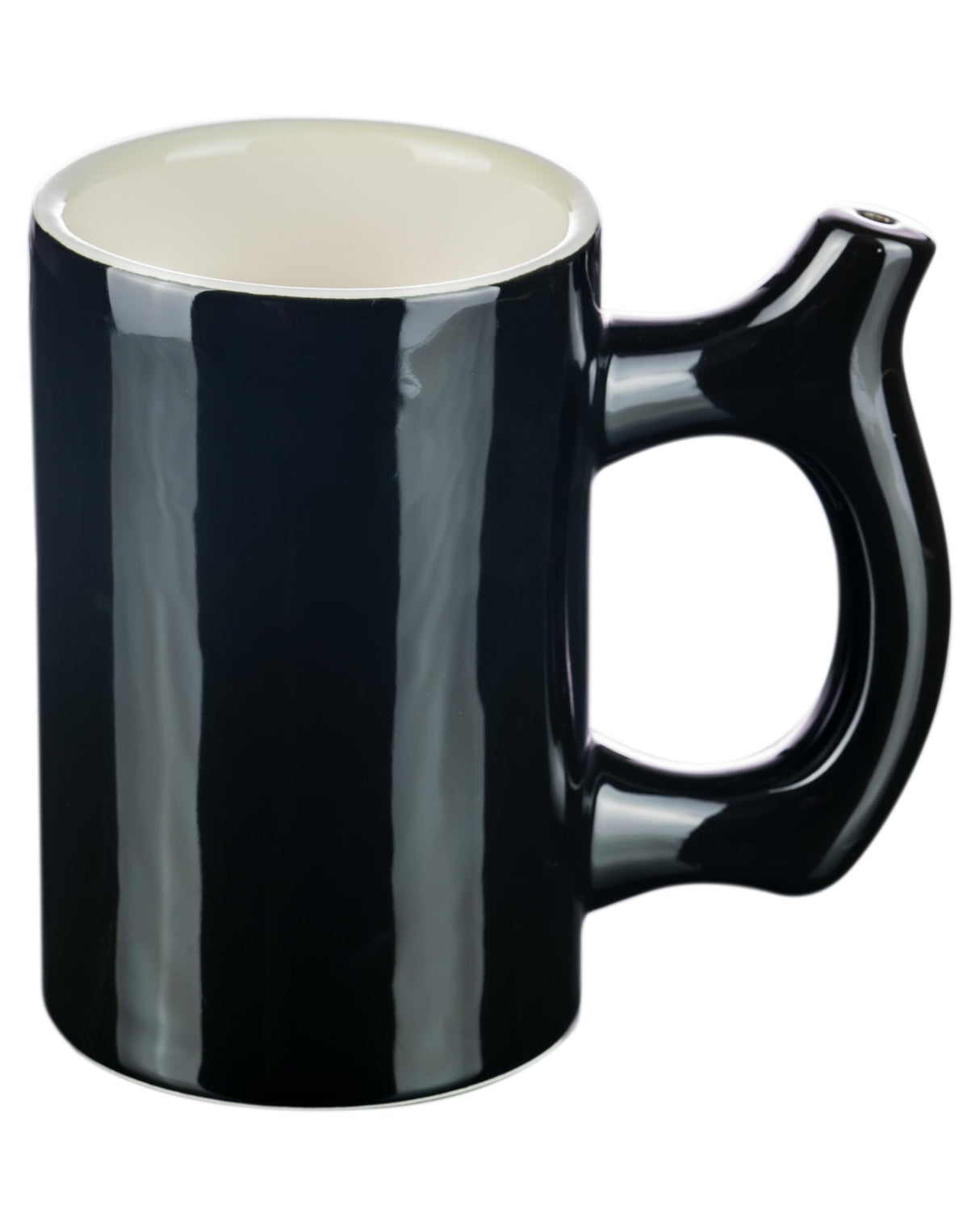 Roast & Toast Large Black Ceramic Pipe Mug for Dry Herbs, Side View on White Background
