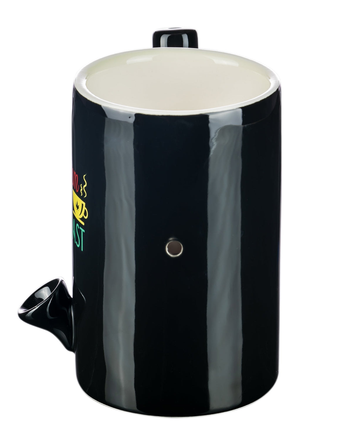 Roast & Toast Large Black Ceramic Pipe Mug - Side View for Dry Herbs