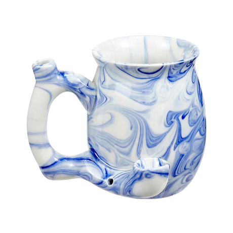 Roast & Toast Marbled Blue Ceramic Pipe Mug front view for dry herbs, 11 oz