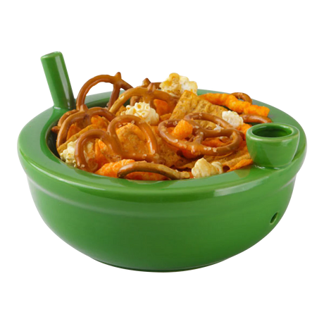 Roast & Toast Ceramic Cereal Bowl Pipe in Green with Snack Mix - Novelty Gift