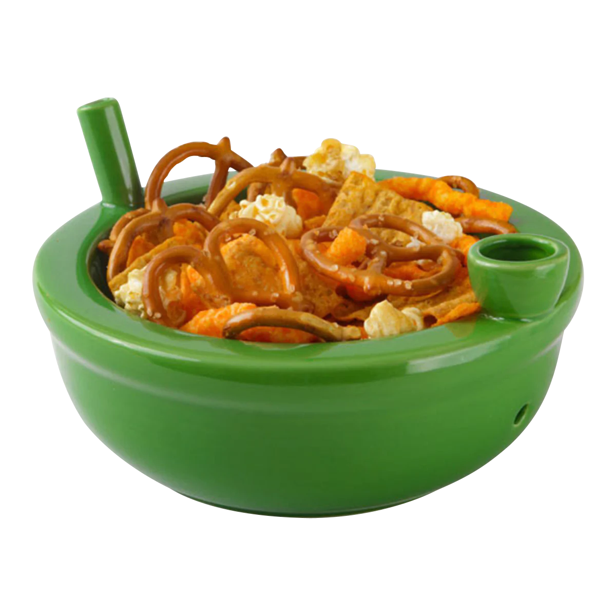 Roast & Toast Ceramic Cereal Bowl Pipe in Green with Snack Mix - Novelty Gift