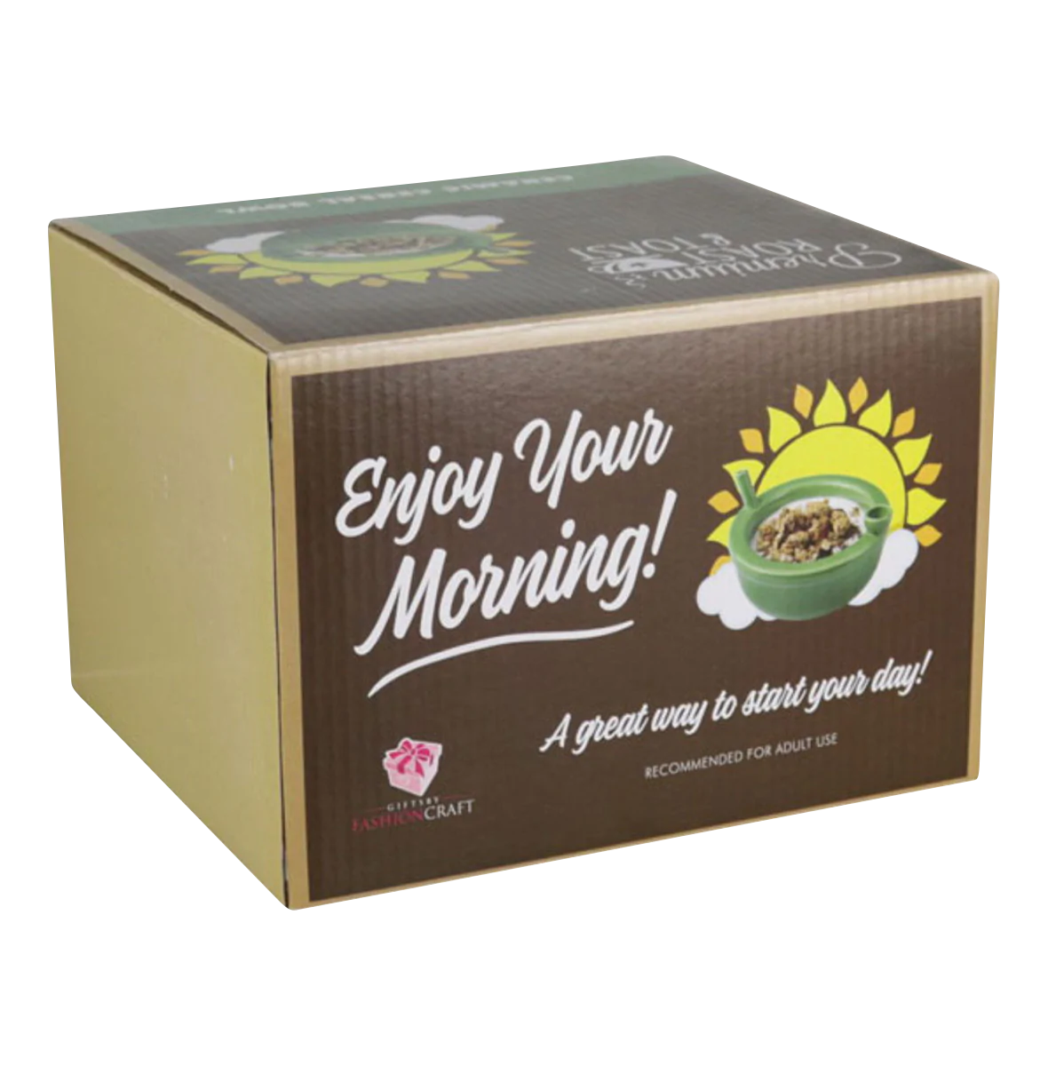 Roast & Toast Ceramic Cereal Bowl Pipe packaging with 'Enjoy Your Morning' slogan