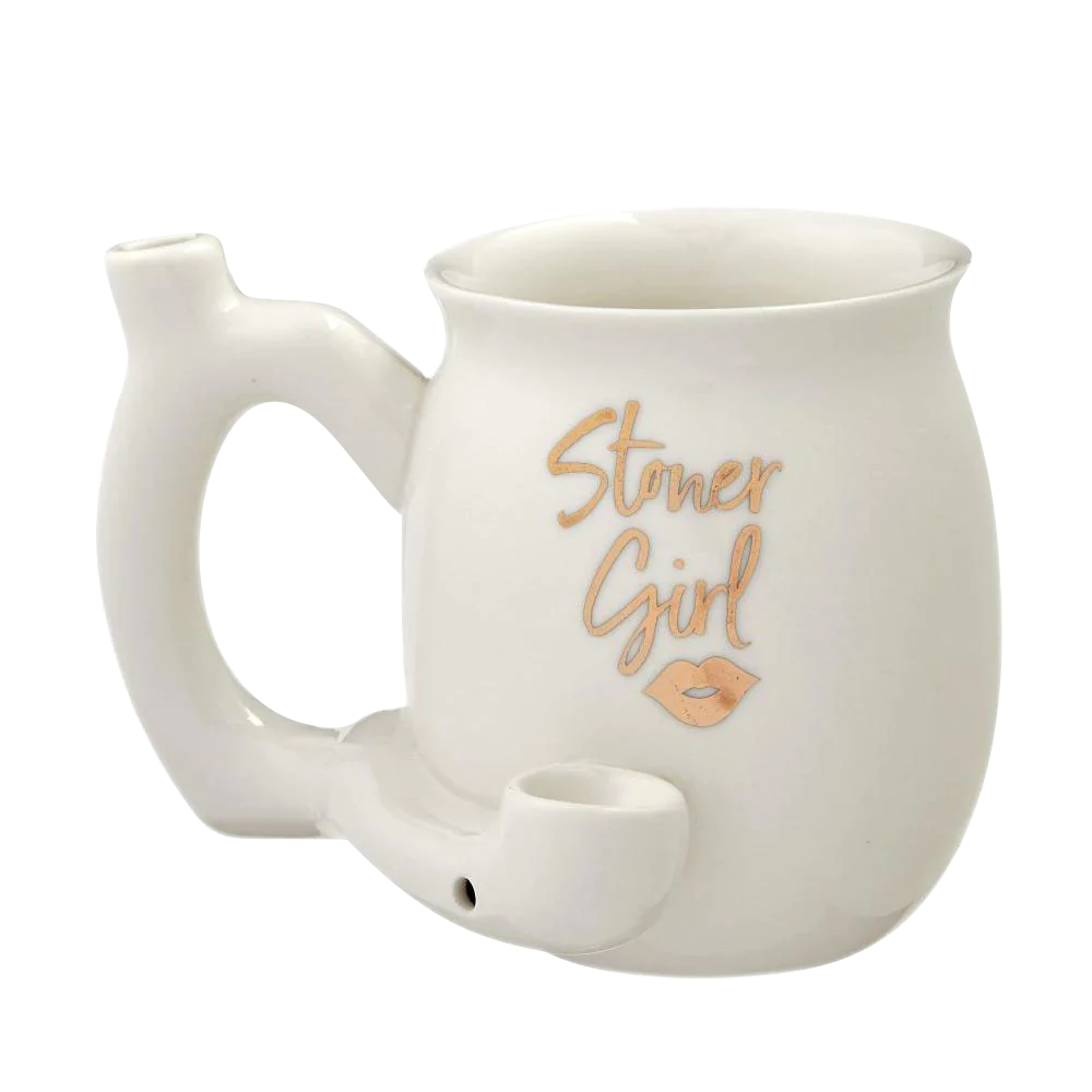 Roast & Toast Stoner Girl Ceramic Mug Pipe in White with Fun Novelty Design, 11 oz, for Dry Herbs