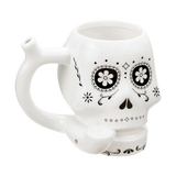 Roast & Toast Ceramic Pipe Mug with Sugar Skull design, 15 oz - Front View on White Background