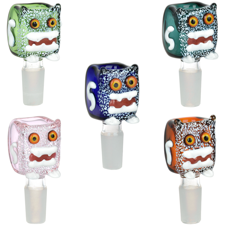 Robot Head Glass Herb Slide | 14mm M | Assorted Colors | 5ct Bundle