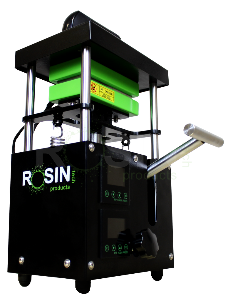 Rosin Tech BIG Smash™ steel press for dry herbs, plug-in power, black, side view on white background