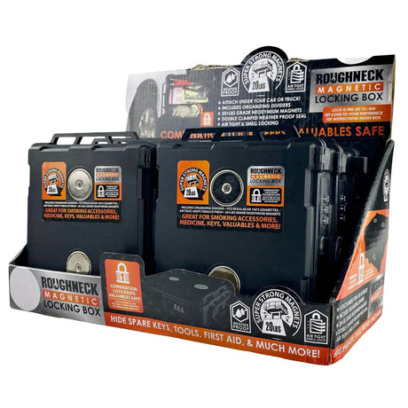 Roughneck Magnetic Locking Box 6 Pack - Front View, Portable, Smell-Proof, Plastic Storage