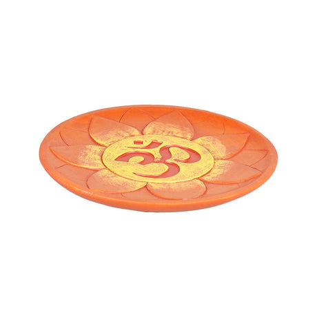 Round Om Flower Incense Burner, 5" Diameter, Polyresin Material, Top View on Seamless White