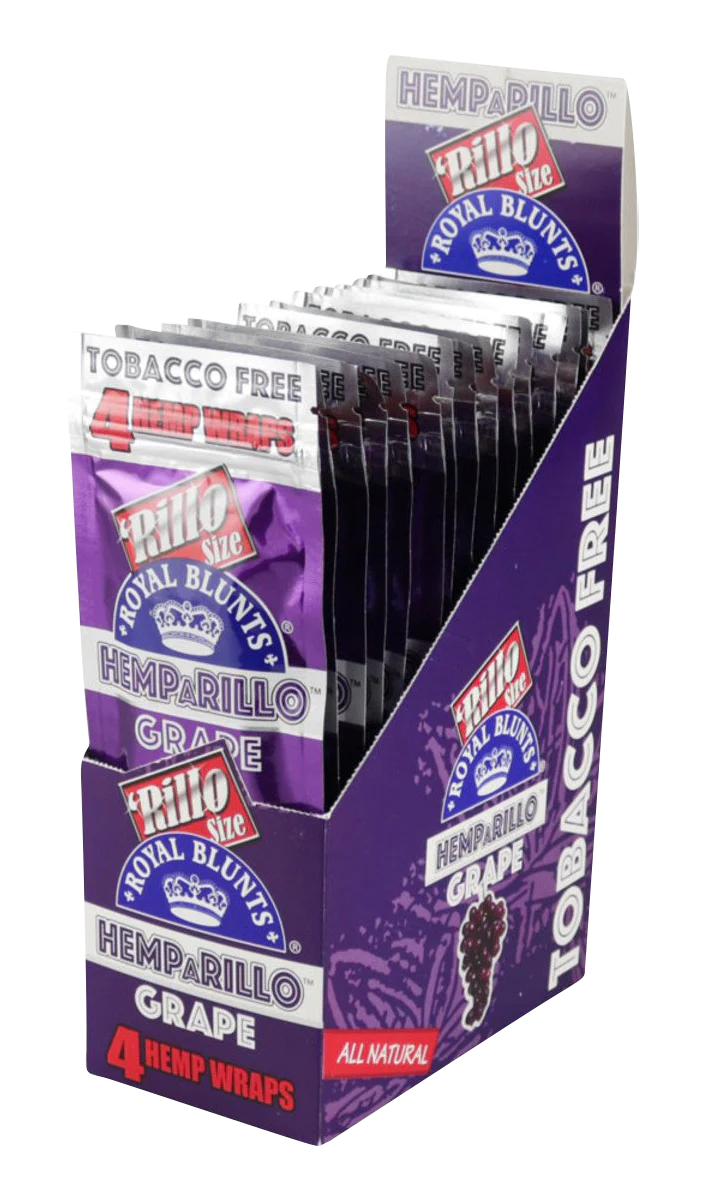 Royal Blunts Hemparillo Hemp Wraps in Grape flavor, 15-pack display box, tobacco-free and all-natural