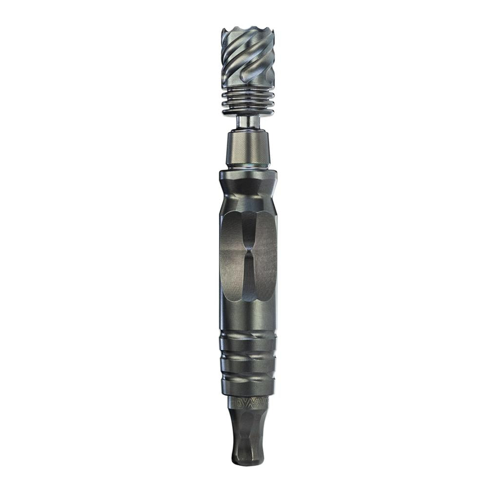 DynaVap HyperDyn shown uncapped from the back angle, highlighting the stem's ergonomic air port design.