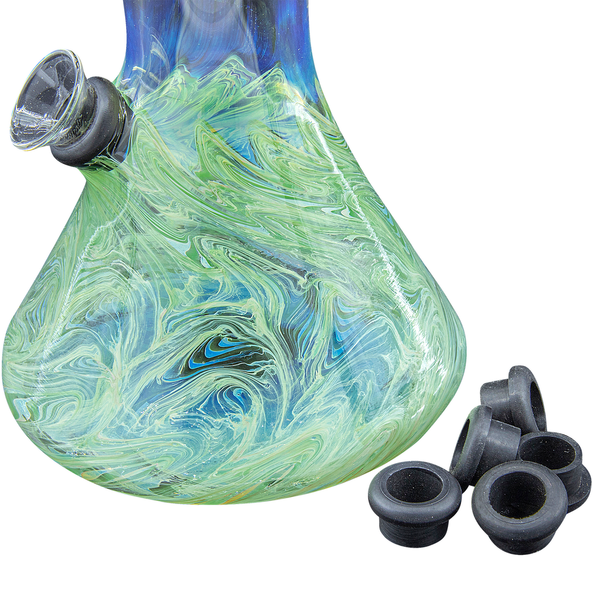 LA Pipes Rubber Grommet for Pull-Stem Bongs, 3-pack, black, standard size, angled view