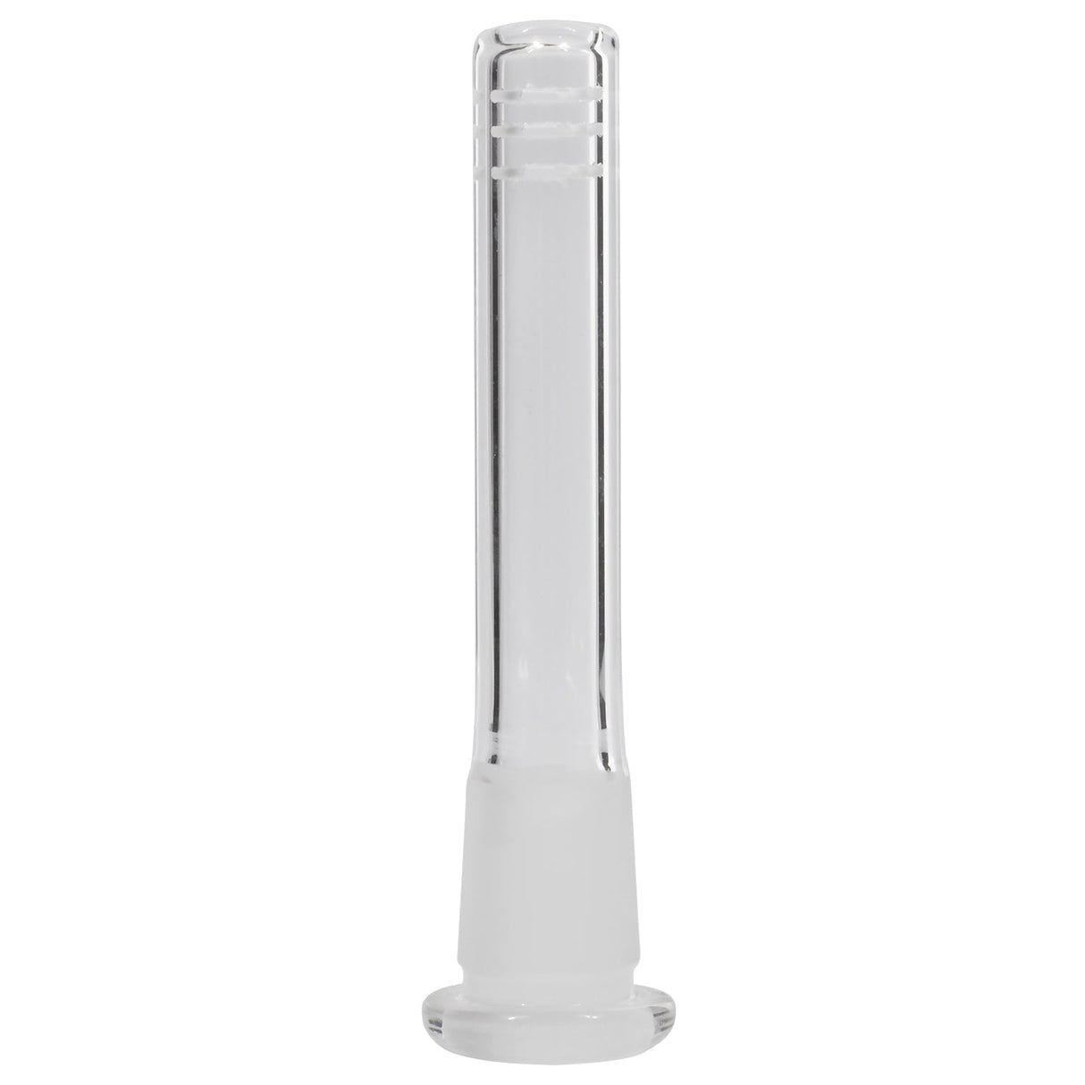 Rupert's Drop low-profile diffused downstem, 14mm to 18mm, made of borosilicate glass, front view