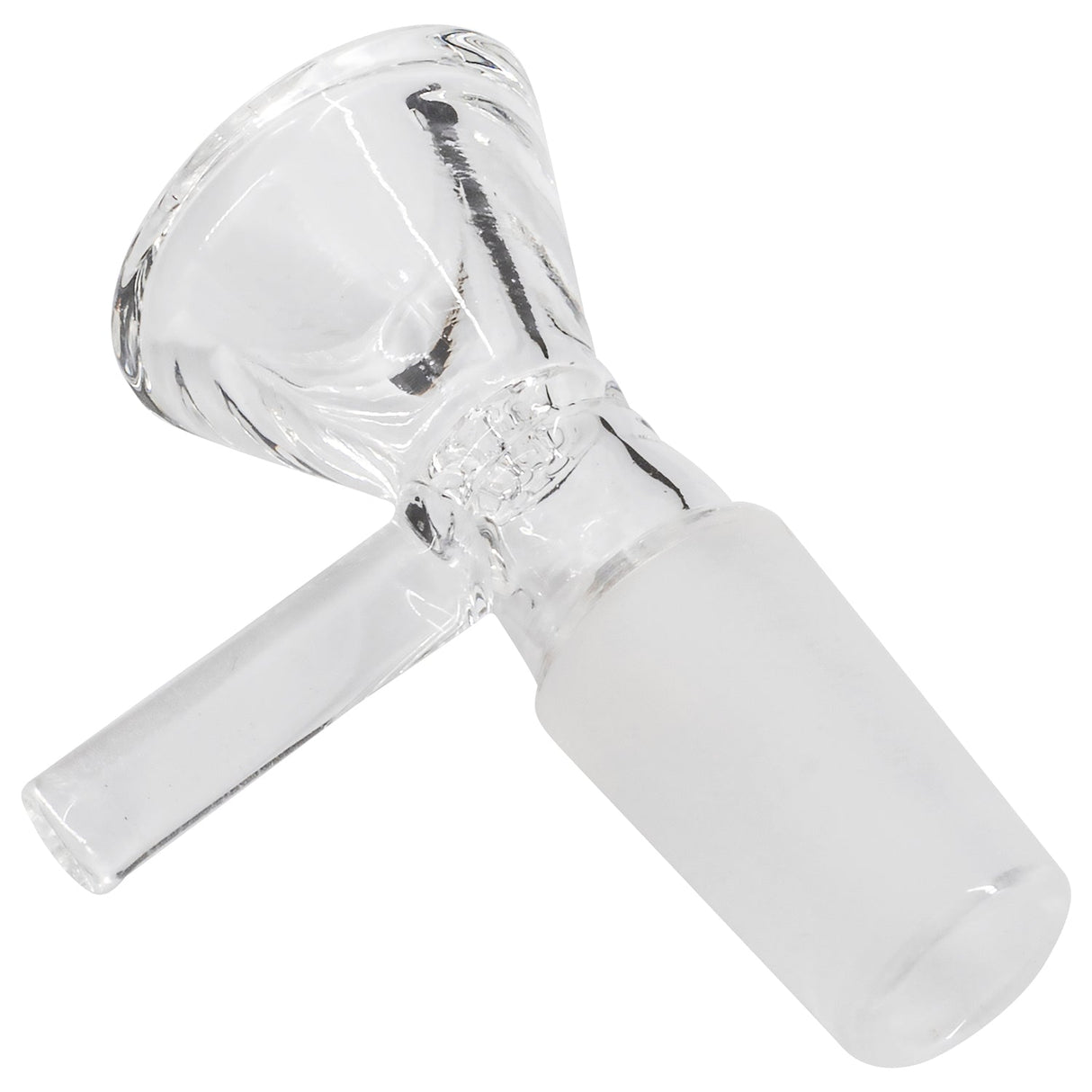 Rupert's Drop Honeycomb Funnel Bowl with Handle for Bongs, Clear Borosilicate Glass, 14mm Male Joint