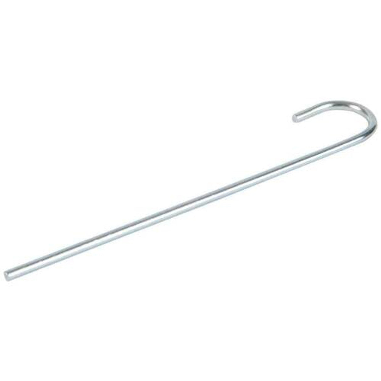 Metal poker tool for cleaning pipes, front view on seamless white background