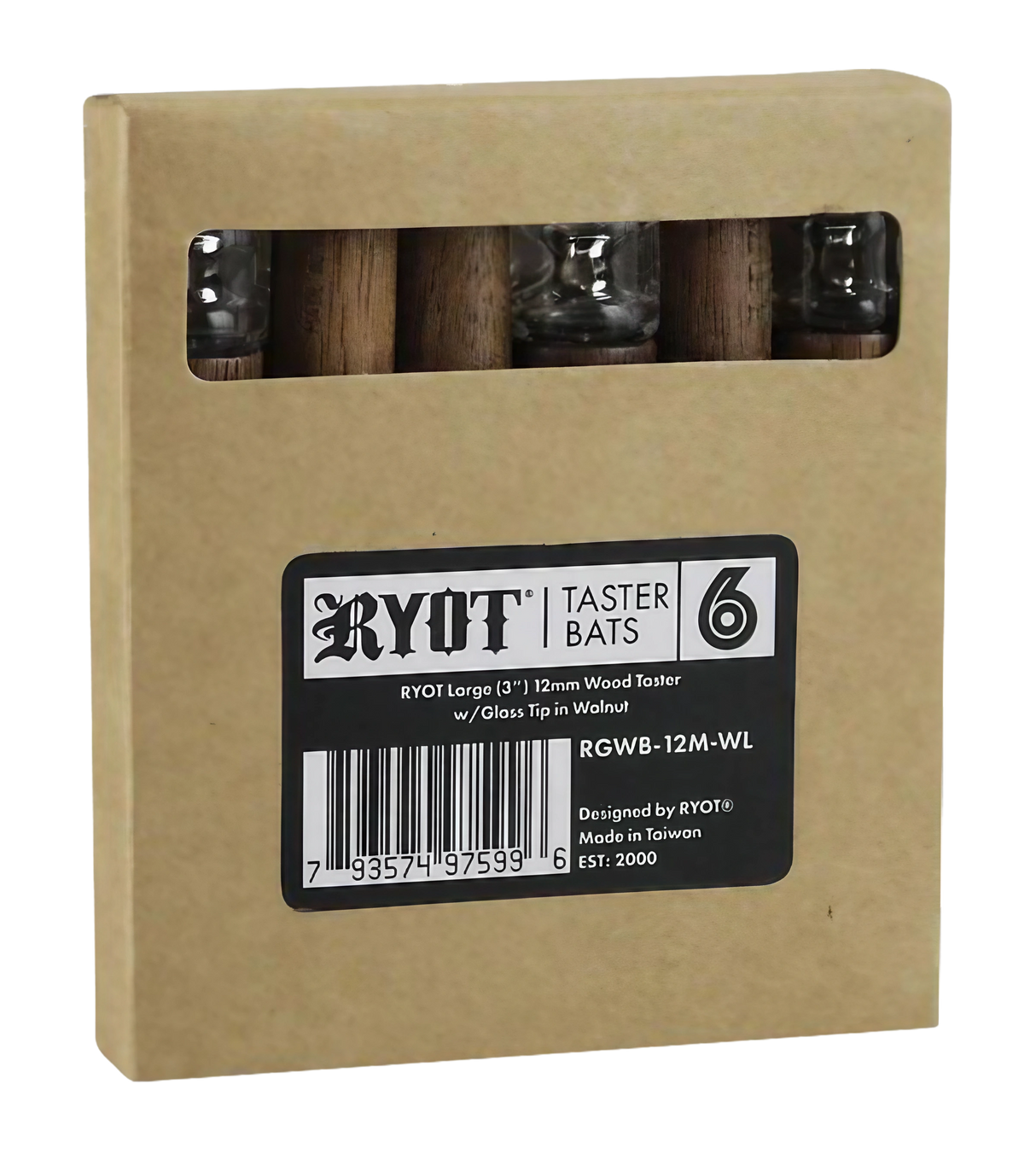 RYOT Wooden Hand Pipes with Glass Ends - Set of 6