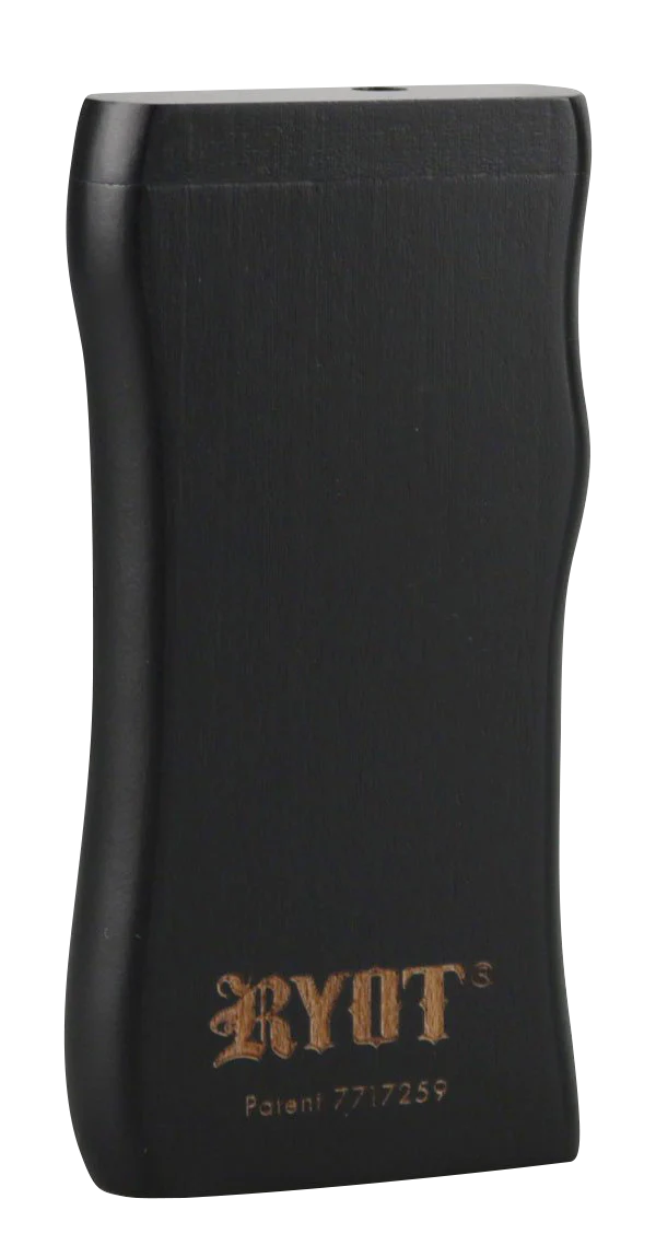 RYOT Wooden Magnetic Taster Box with Logo, 4.25" Chillum for Dry Herbs, Front View