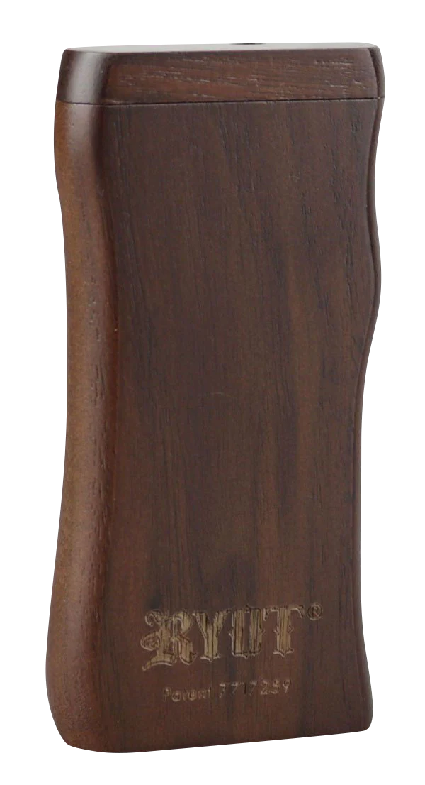 RYOT Wooden Magnetic Taster Box with Engraved Logo, 4.25" Chillum for Dry Herbs, Front View