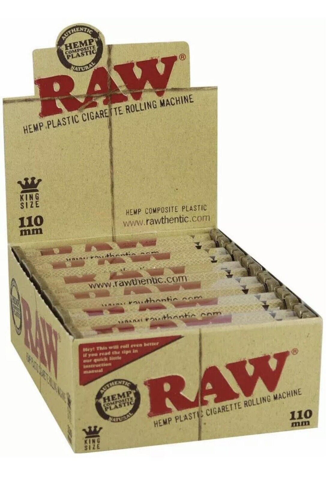 RAW Hemp Plastic 2-Way Roller 110mm box display with multiple units for easy rolling