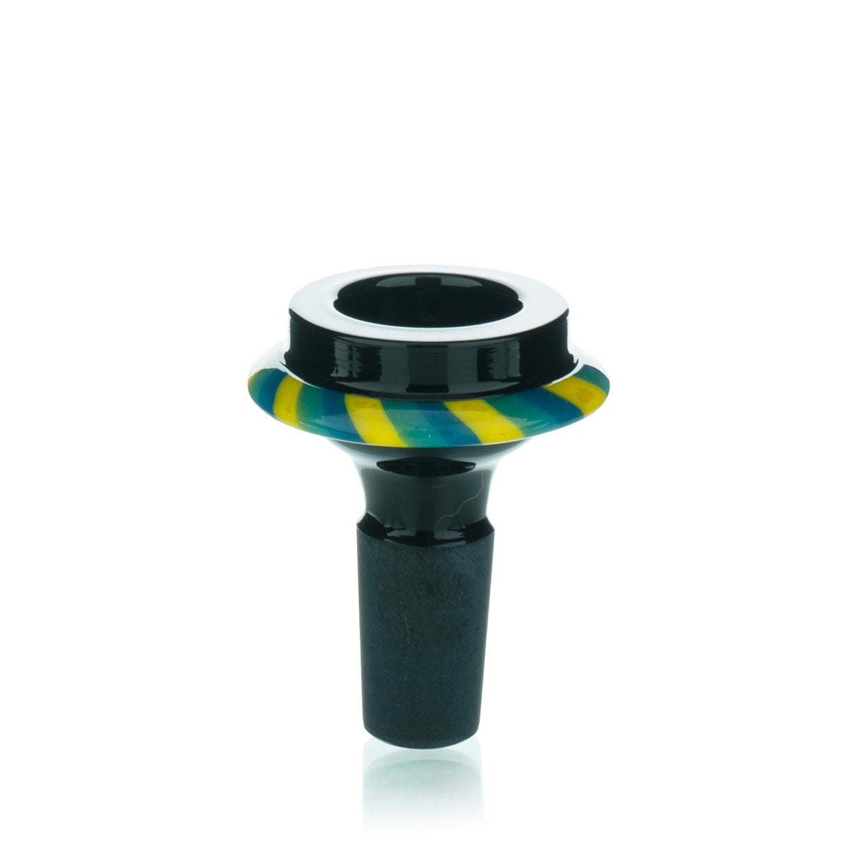 Lucky Goat 14mm Saucer Glass Bowl Piece with Colored Stripes, Front View on White Background