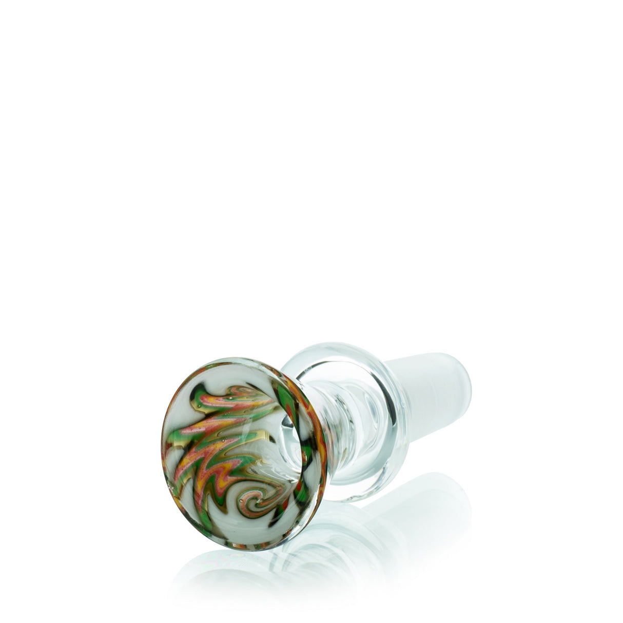 Lucky Goat Reversal Glass Bowl Piece, 14mm, with Colorful Swirl Design - Side View