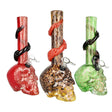 Assorted colors Sacred Skull Soft Glass Water Pipes with bubble design, 10.5" tall, front view