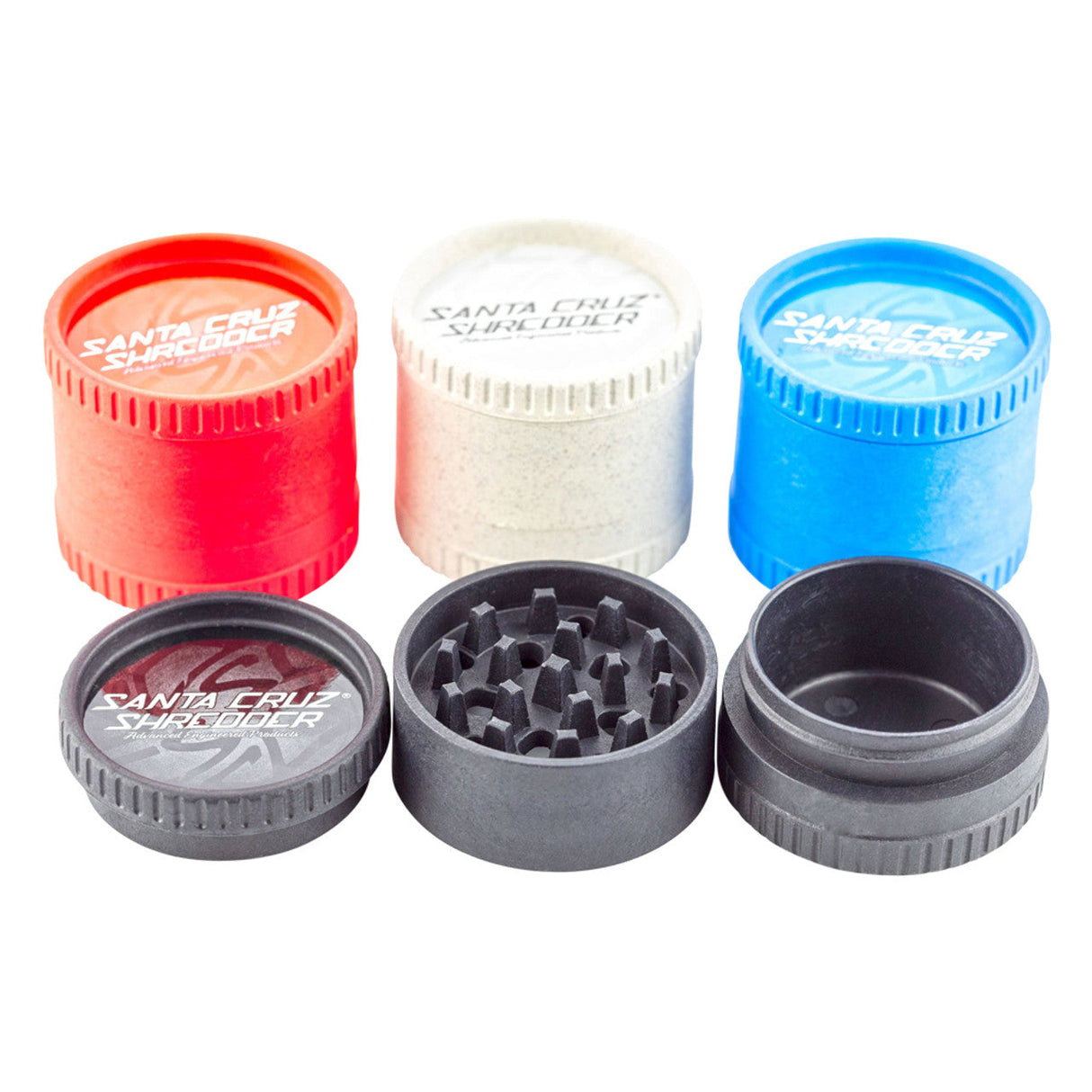 Assorted Santa Cruz Shredder Hemp 3 Piece Grinders with SCS Logo, Portable and Biodegradable