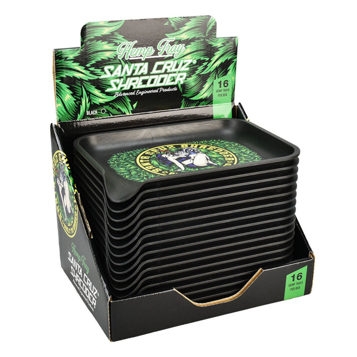 Santa Cruz Shredder Hemp Rolling Trays - 16 Pack display, front view, biodegradable material