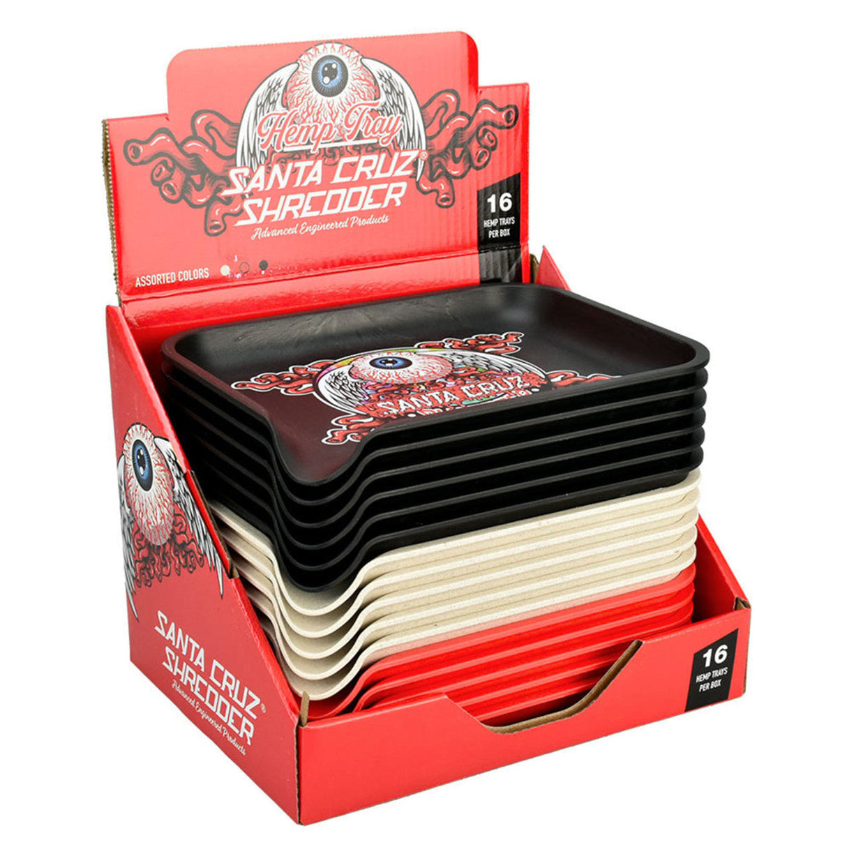 Santa Cruz Shredder Hemp Tray pack with Flying Eye Ball design, assorted colors, front view