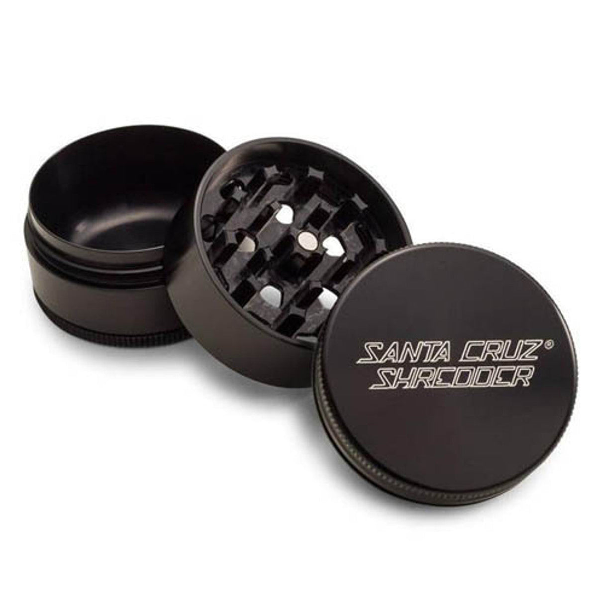 Santa Cruz Shredder Medium 3-Piece Grinder in Black, Portable Aluminum Design, Open View