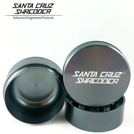 Santa Cruz Shredder Medium 3-Piece Grinder in Grey, Portable Aluminum Design, Top and Inside View