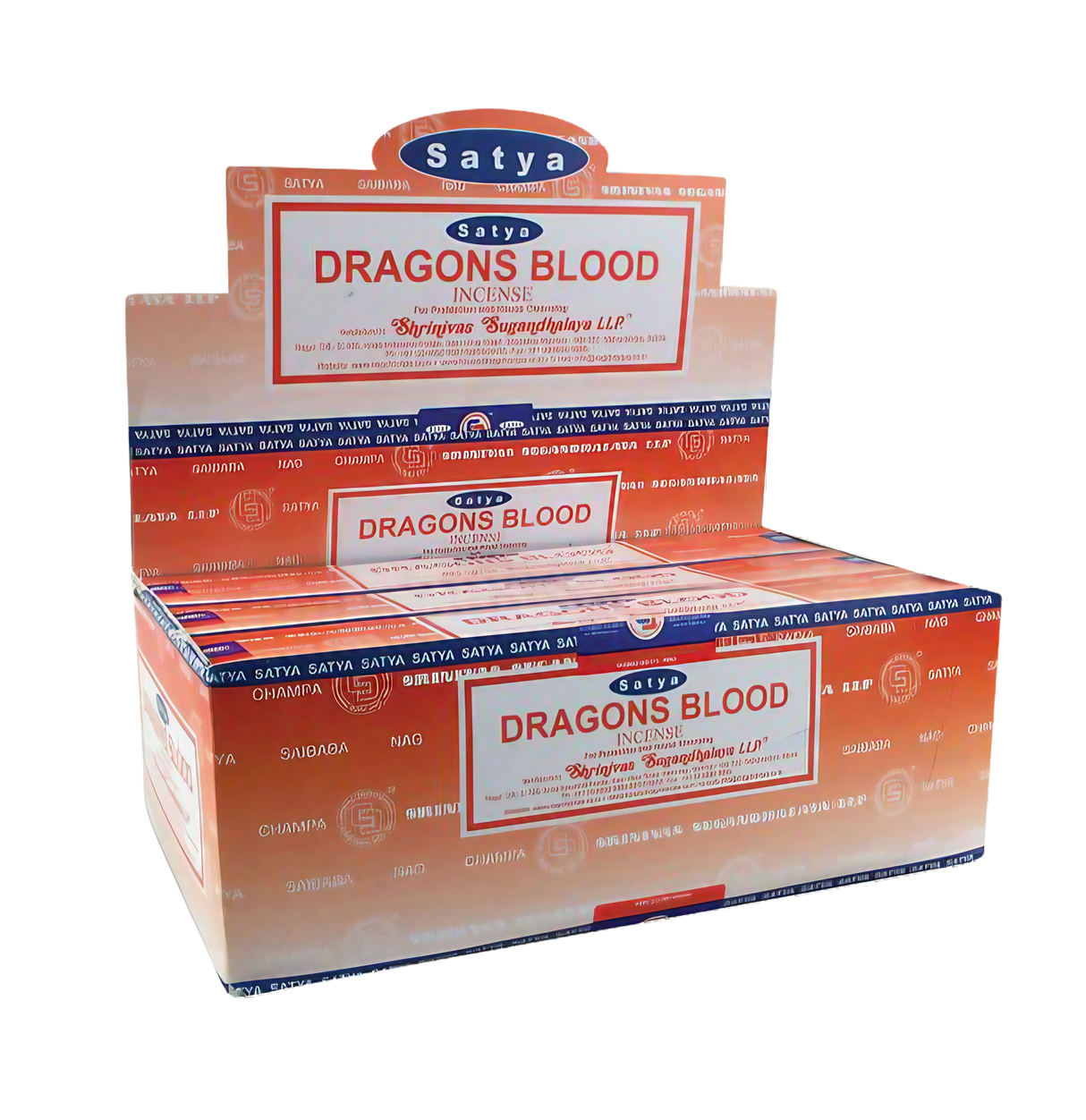 Satya Dragons Blood Incense Sticks 12pk, front view on white background, compact design