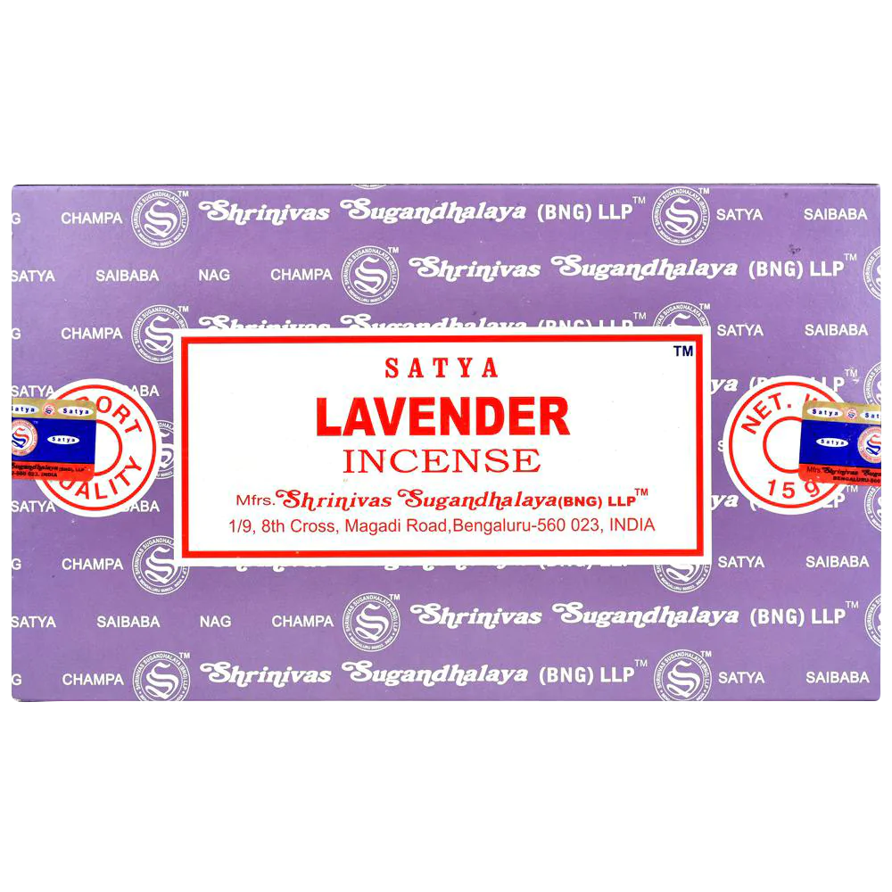 Satya Lavender Incense Sticks 12pk, compact design, front view on white background