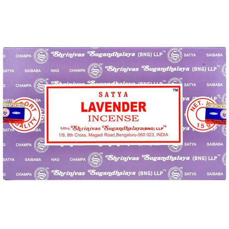 Satya Lavender Incense Sticks 12pk, compact design, front view on white background