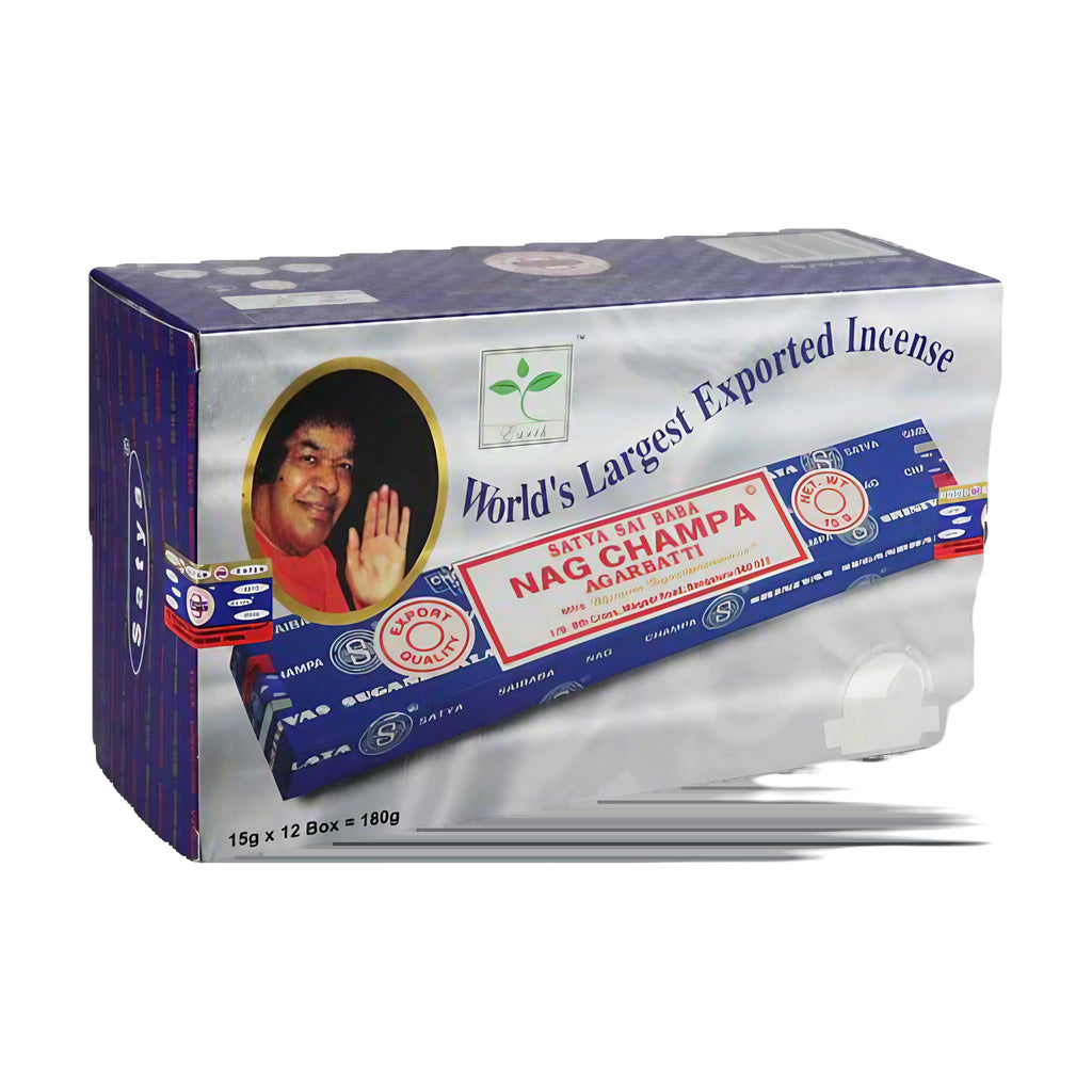 Satya Nag Champa Incense Sticks 12pk front view with visible branding and packaging
