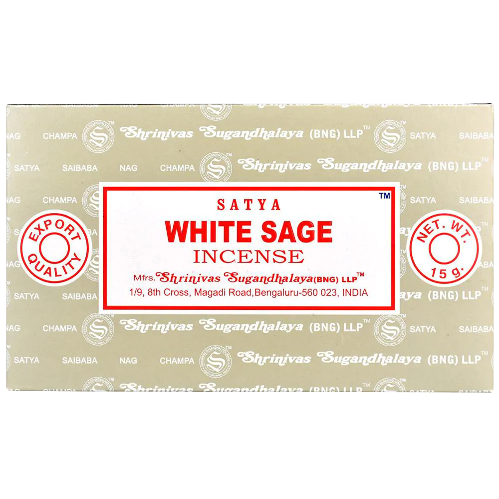 Satya White Sage Incense Sticks 15g 12-pack Front View on Seamless Background
