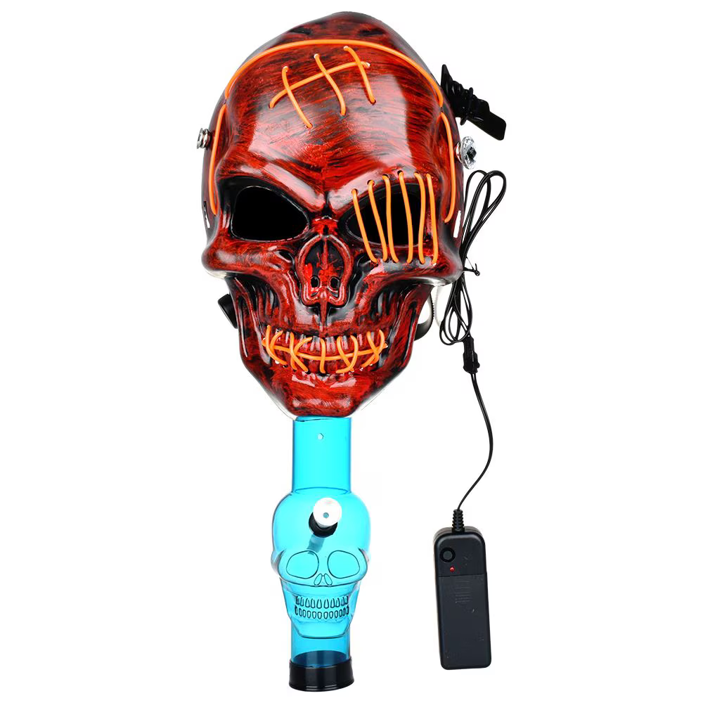 Scary Skull Light Up Gas Mask & Acrylic Water Pipe Set | 8"