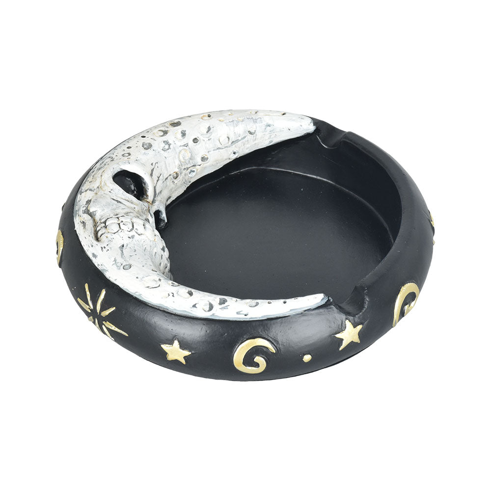 Scary Skull Moon Ashtray in Polyresin, 4" Diameter with Celestial Design - Top View