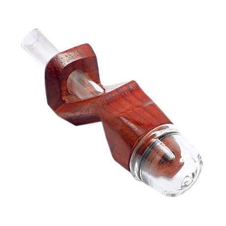 3.5" Scooped Wood 'n' Glass Hybrid Pipe for Dry Herbs, Angled Side View on White