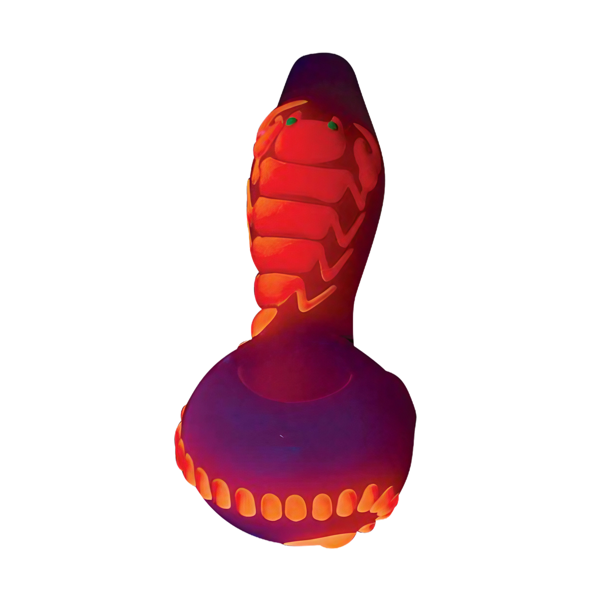 Scorpion Glow in the Dark Spoon Pipe, 4.25" Borosilicate Glass, Heavy Wall, Side View
