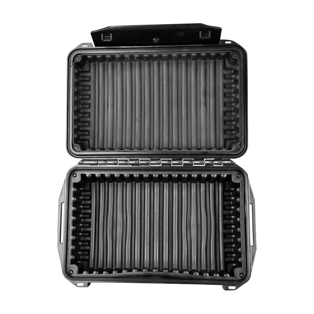 Black Secret Safe with vacuum seal and rubber padding, open view, portable and compact design