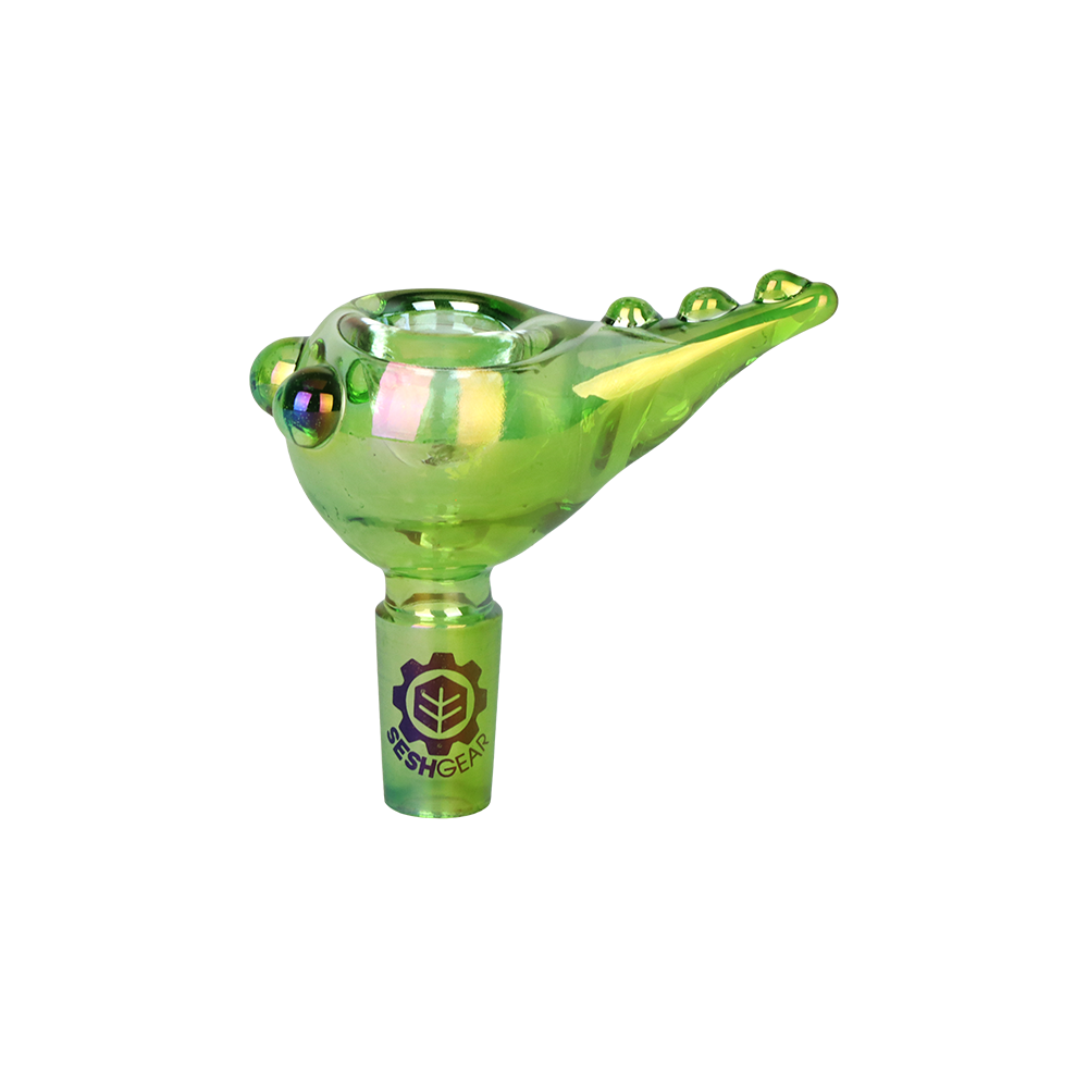 Borosilicate glass bong slide pack with a bubble bowl, iridescent exterior, and a pulled handle for grip