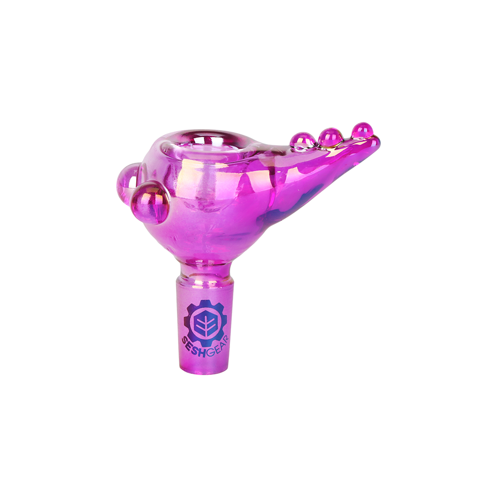 Pack of 14mm male SeshGear slides in three colors, three pink, three smoke, and three green pieces