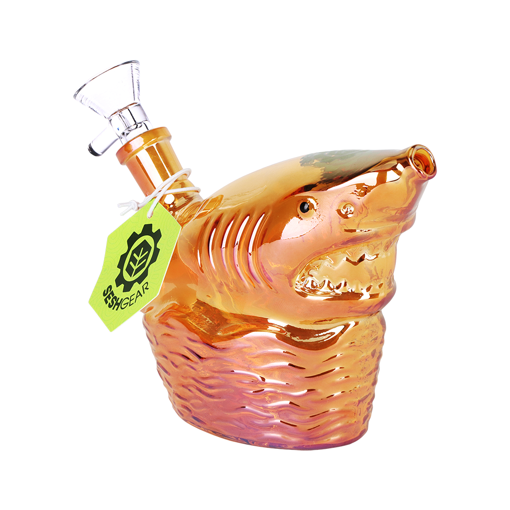 SeshGear Shark Attack Electroplated Glass Water Pipe | 5.5" | 14mm F | Colors Vary