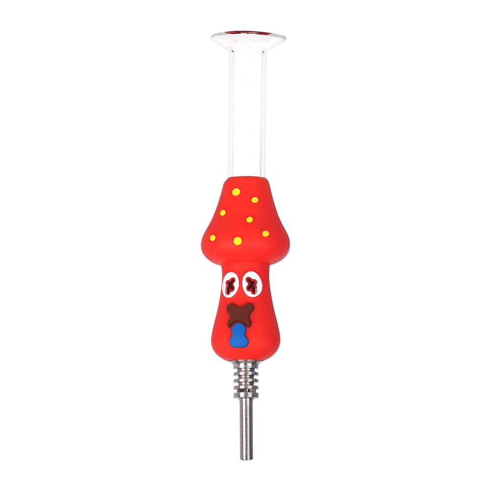 Pack of six 5 inch mushroom-shaped dab straws by SeshGear for concentrates, assorted colors