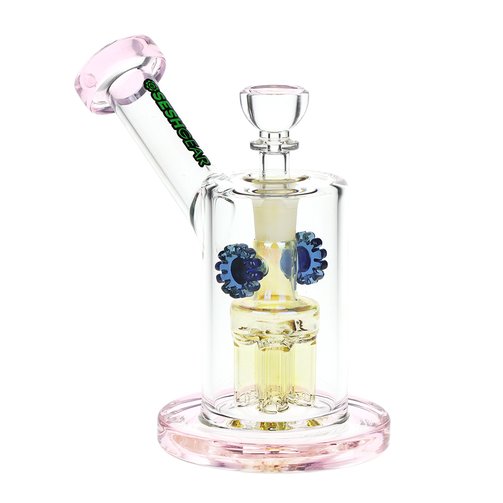 SeshGear Steampunk Gears Fumed Perc Glass Water Pipe | 6.5" | 14mm F